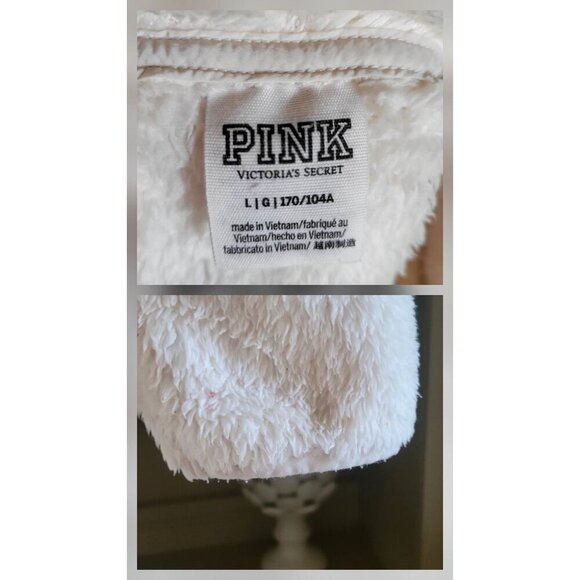 Victorias Secret Pink Sherpa Fleece Pullover Hoodie Pink Accents -L - Picture 7 of 7